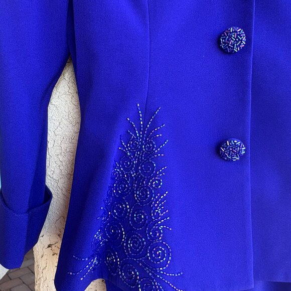 Vintage Daymor Couture Blue Beaded Evening Suit - Picture 4 of 7